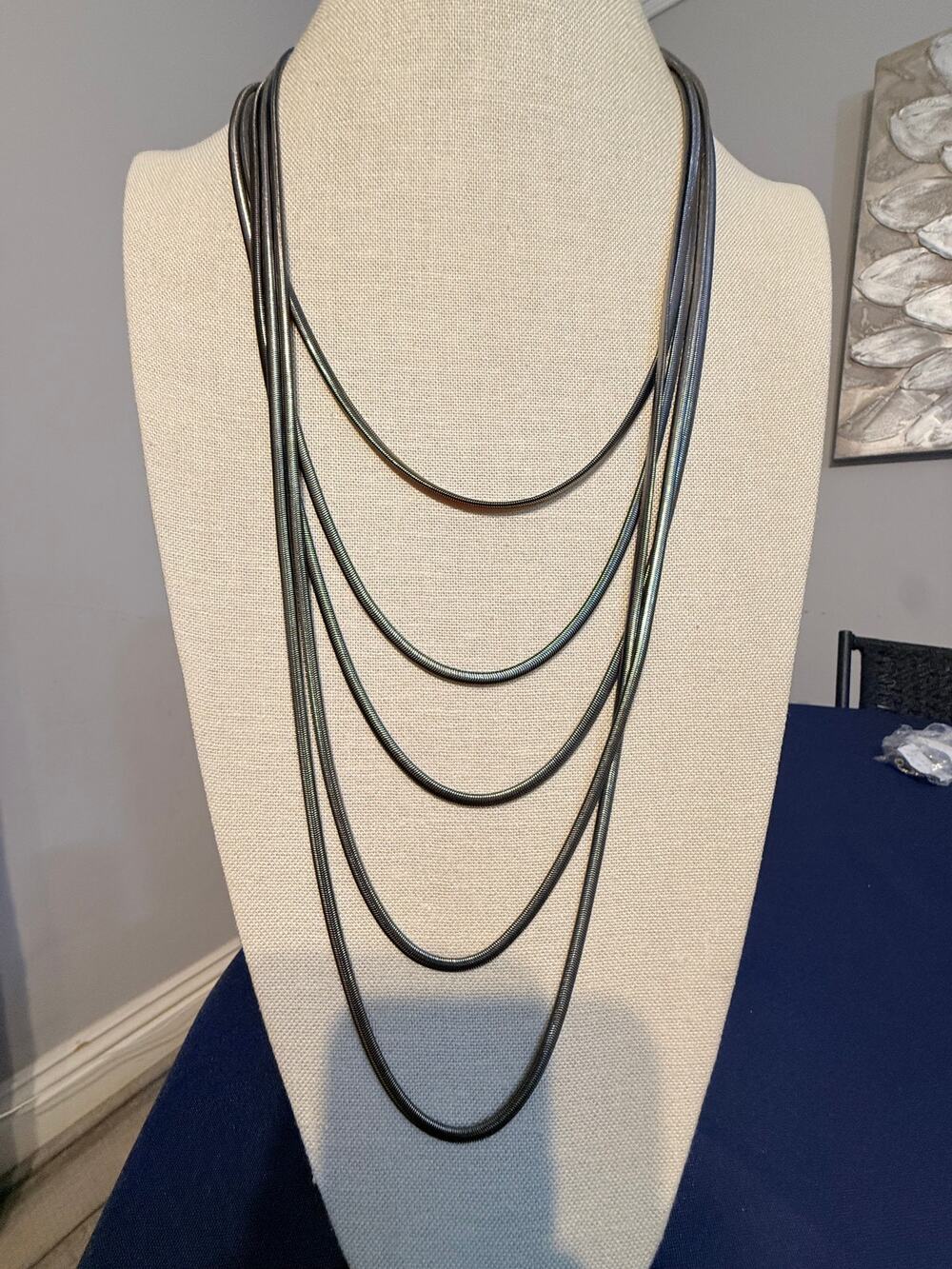 Vintage 22” Silver Tone Multi Strand Snake Chain Necklace